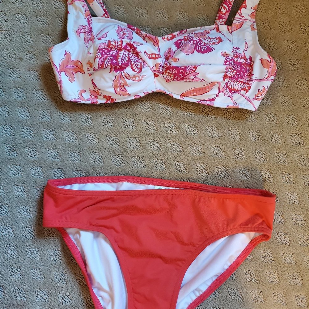 Lands End Bikini 6 orange white twist